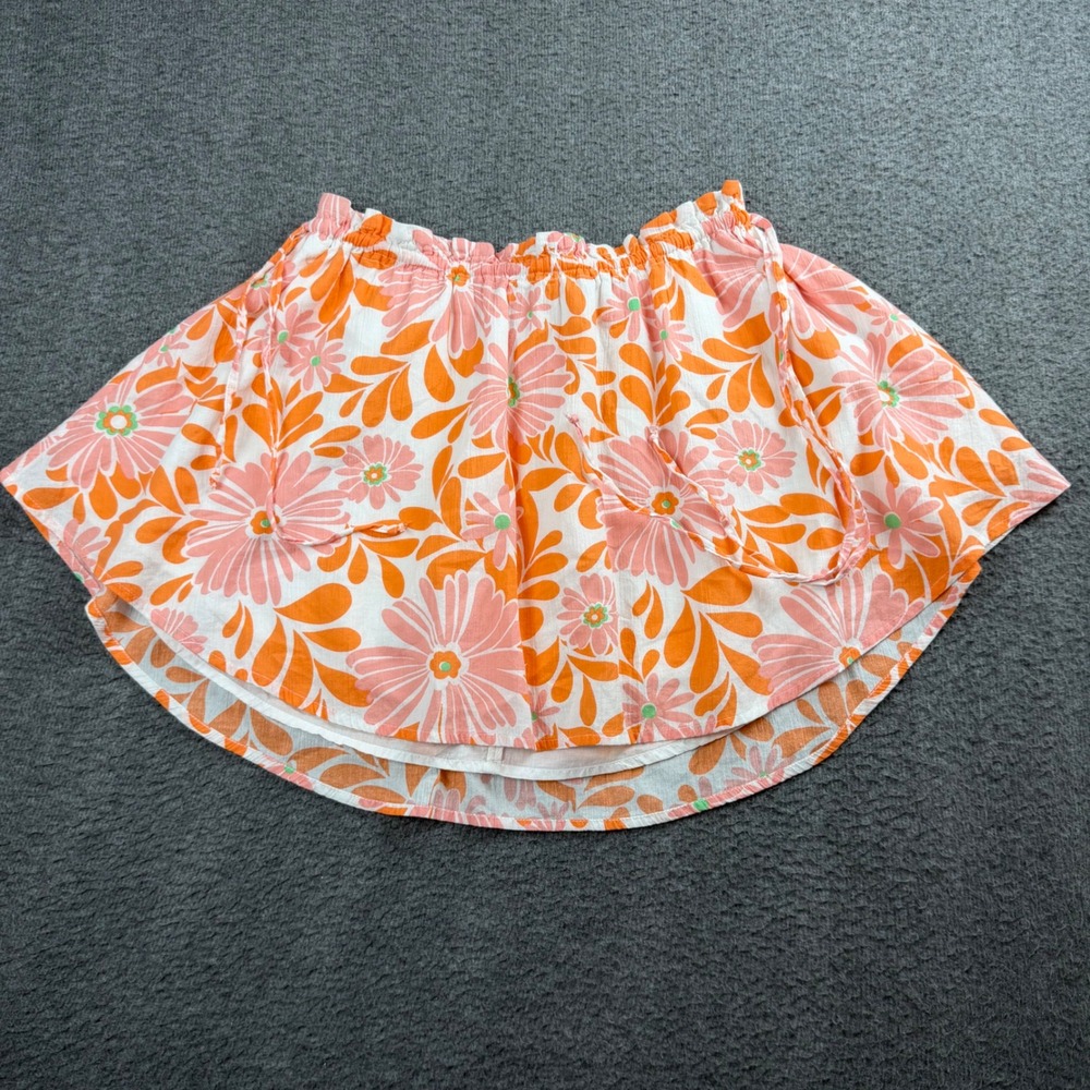 Aerie‎ Floral Mini Skirt Women's Medium Orange Pink Cotton Smocked Waist Boho